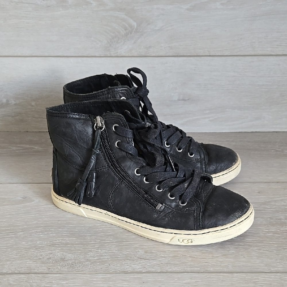UGG Women's Ankle Black High-Top Sneakers Leather Shoes Boots Sz 7